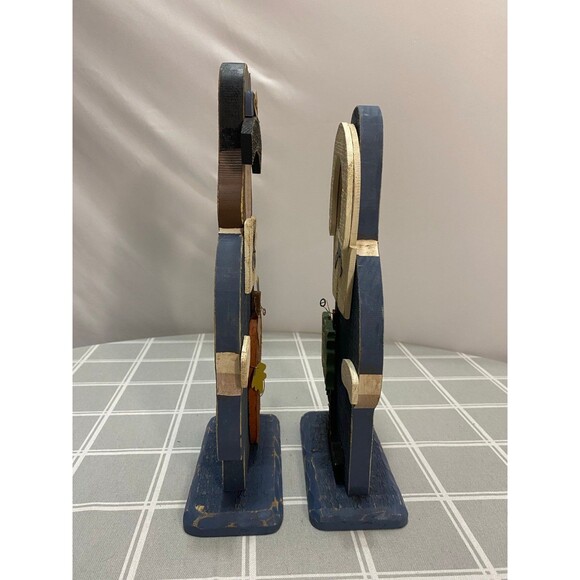 Set of 2 primitive wooden Pilgrim Figurines Fall Thanksgiving wood decor - Picture 2 of 6